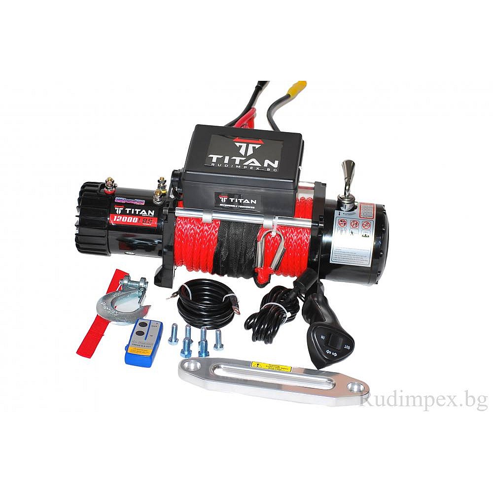 Troliu 12000 lbs, 12V, electric, Titan, cu funie sintetica