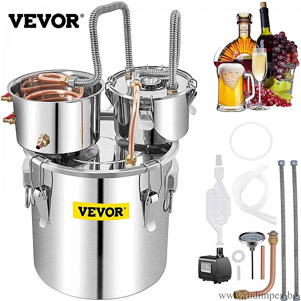 Distilator de brandy VEVOR 12L, Capacitate 12 litri, Pentru distilarea diferitelor tipuri de alcool, Termometru - V12