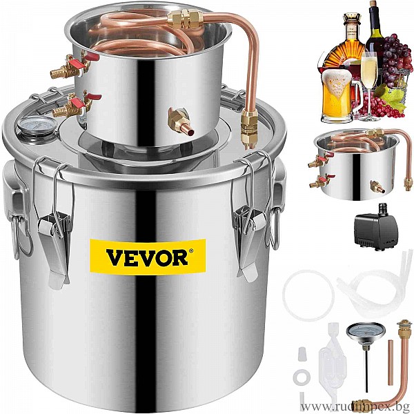 Distilator de brandy VEVOR 12L, Capacitate 12 litri, Pentru distilarea diferitelor tipuri de alcool, Termometru - V12